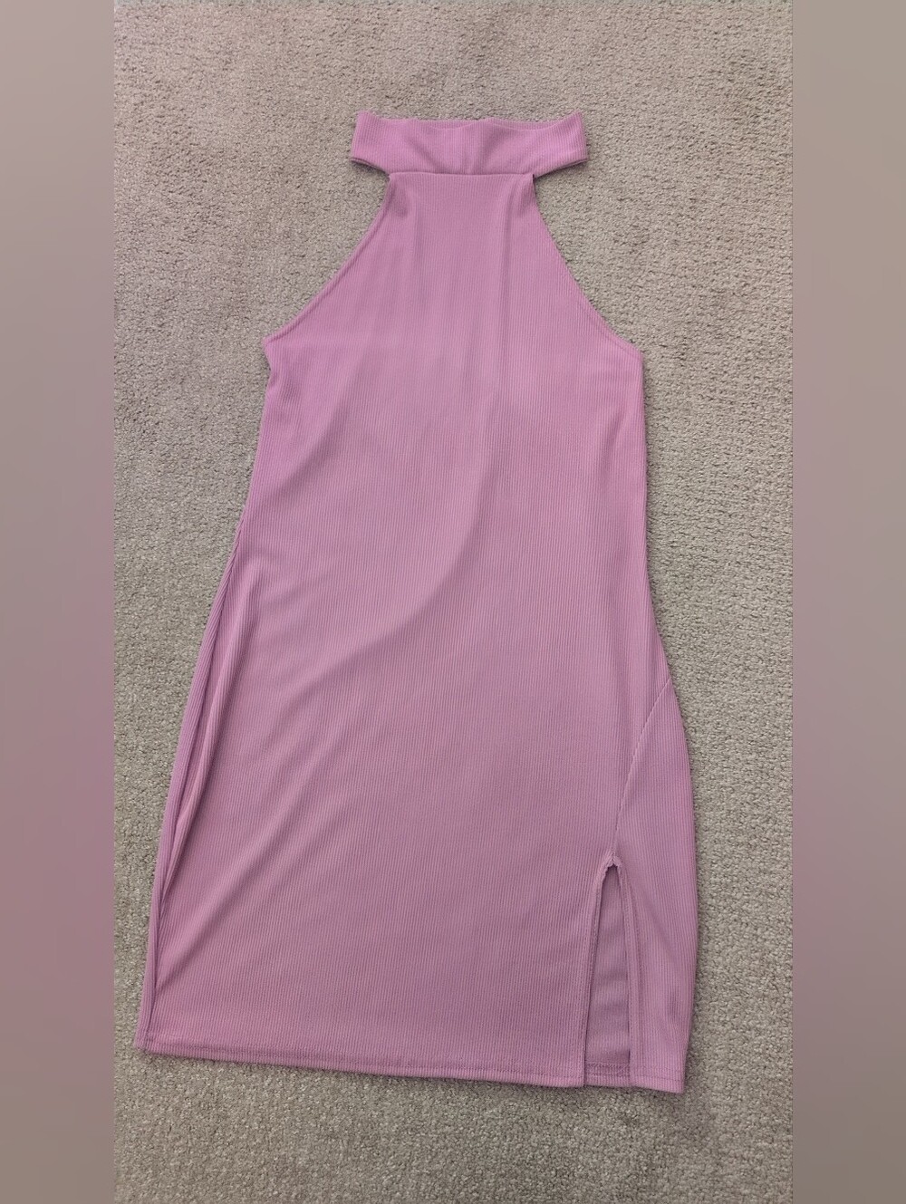 Pretty Little Thing Ribbed Halter Turtleneck Mauve Bodycon Dress With Slit - Picture 3 of 9
